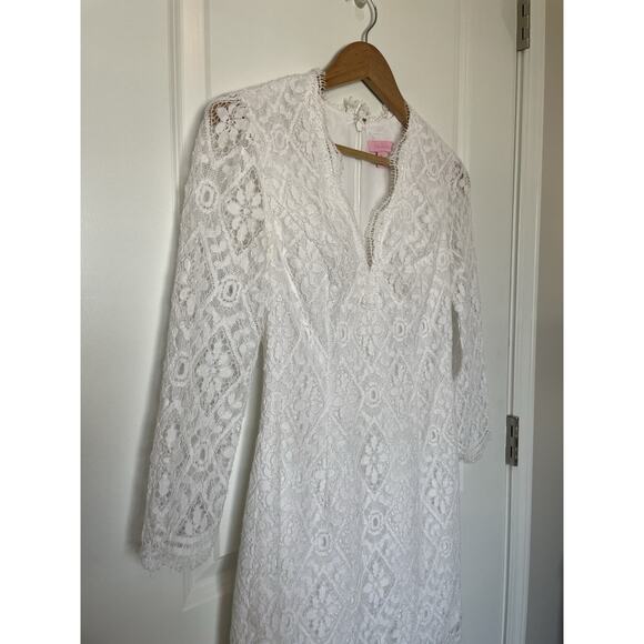 NWT Lilly Pulitzer Meryl 3/4 Sleeve V Neck Resort White Diamond Lace Dress 00 - Picture 5 of 7